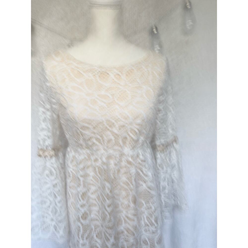 Basically me Cream Floral Lace Flared Sleeves Babydoll Mini Dress Women's M/L - Picture 4 of 12
